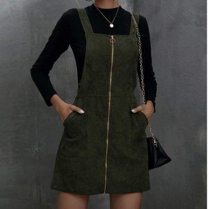 Zip Up Corduroy Overall Dress
